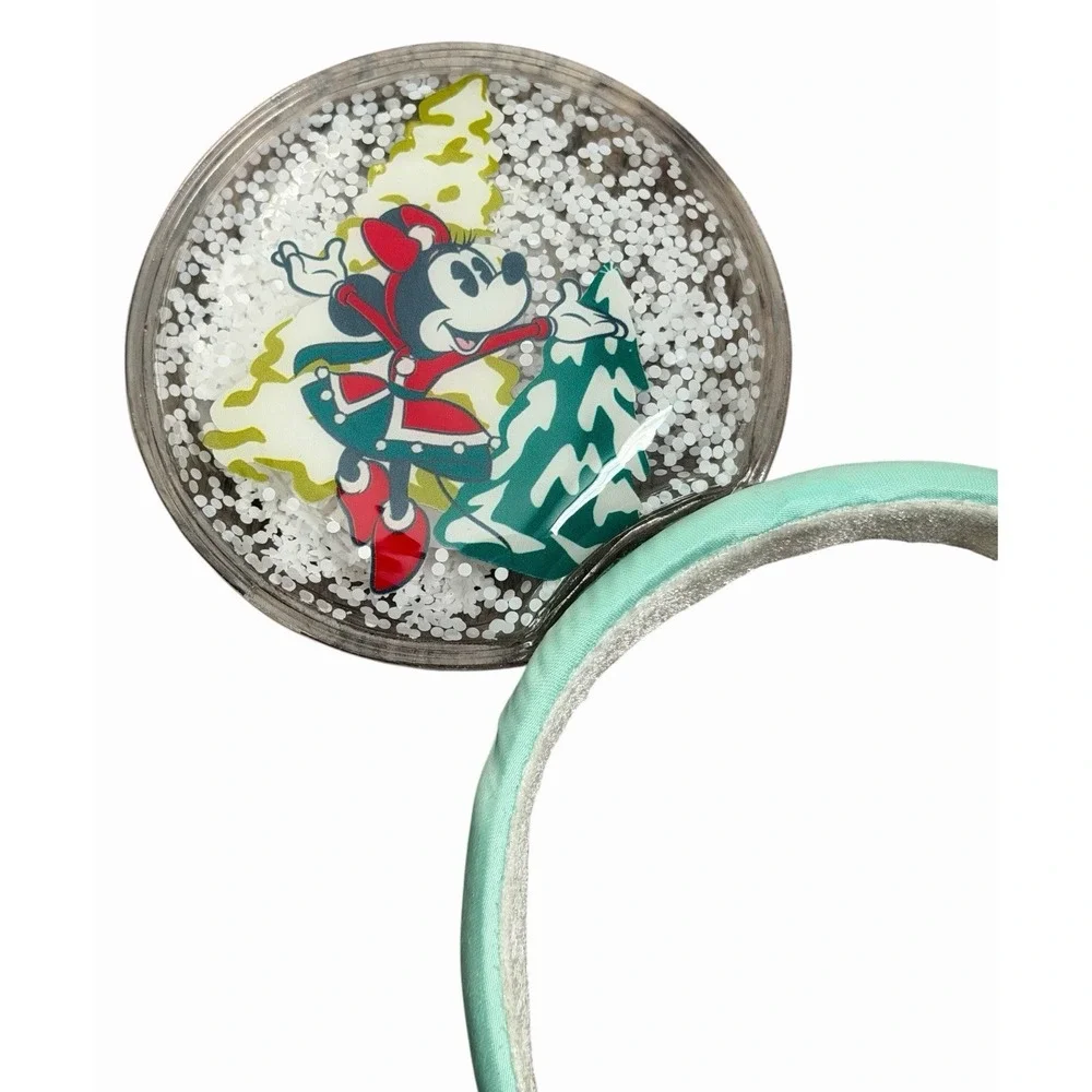 Disney Parks Mickey Minnie Christmas Holiday Snow Globe Mouse Ears Headband‎